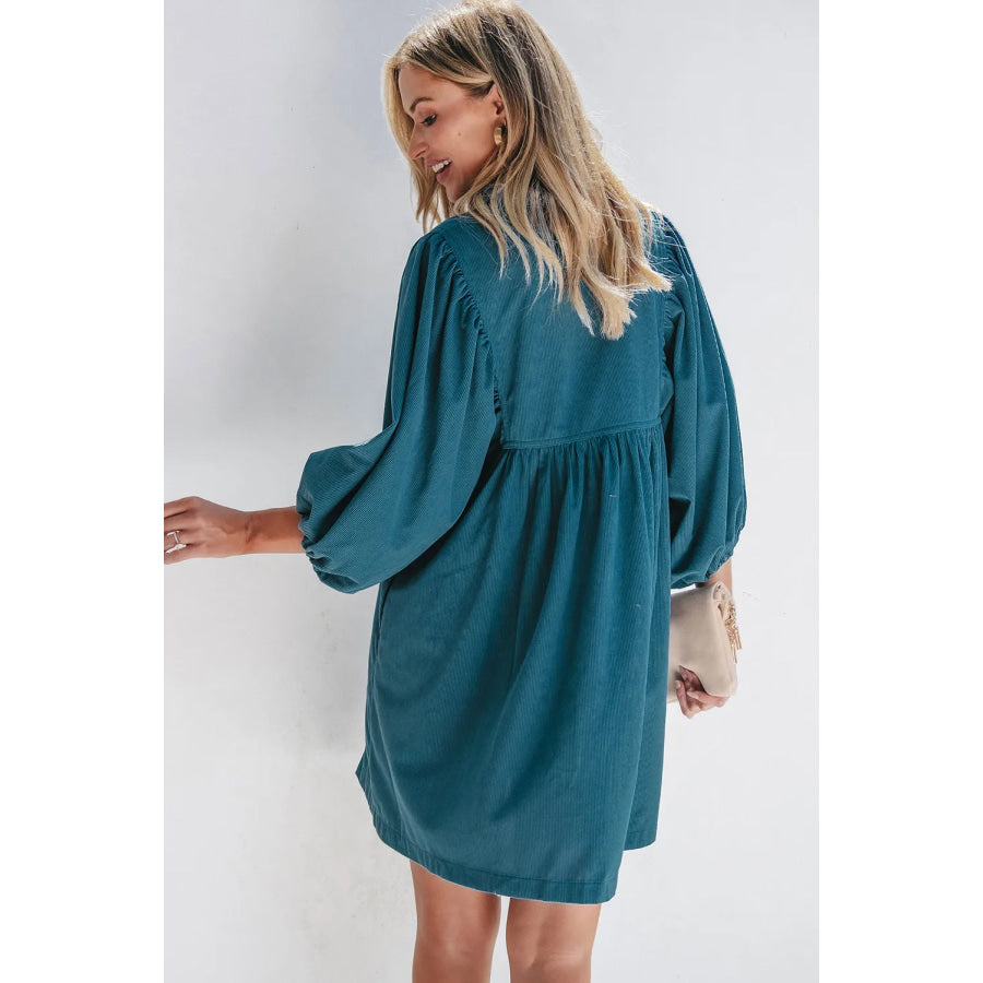 Quarter Snap Three-Quarter Sleeve Dress with Pockets Apparel and Accessories