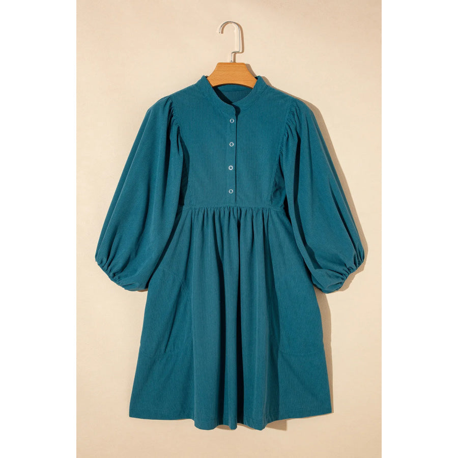 Quarter Snap Three-Quarter Sleeve Dress with Pockets Apparel and Accessories