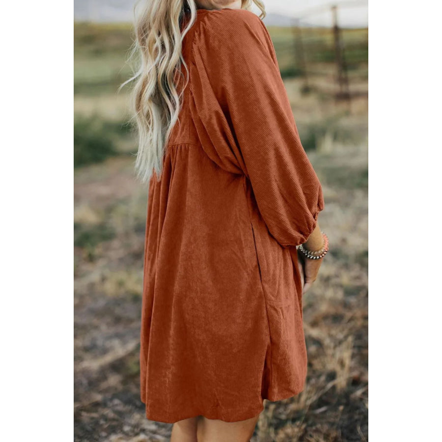 Quarter Snap Three-Quarter Sleeve Dress with Pockets Apparel and Accessories