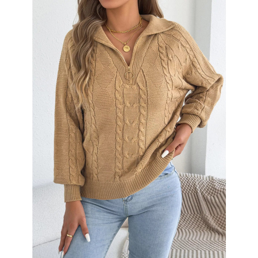 Quarter-Zip Cable Knit Sweater Apparel and Accessories