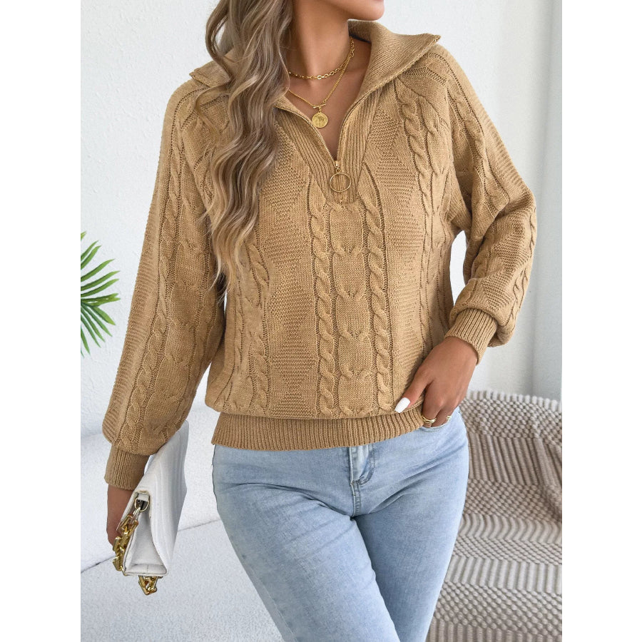 Quarter-Zip Cable Knit Sweater Apparel and Accessories