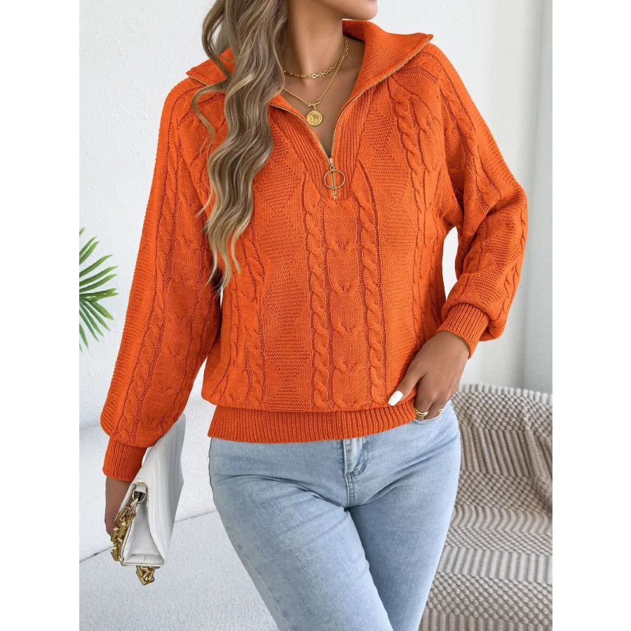Quarter-Zip Cable Knit Sweater Apparel and Accessories