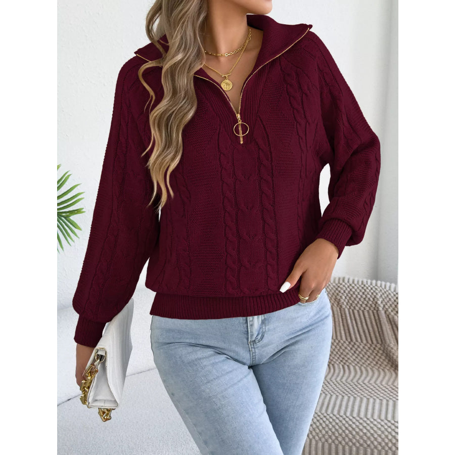 Quarter-Zip Cable Knit Sweater Apparel and Accessories