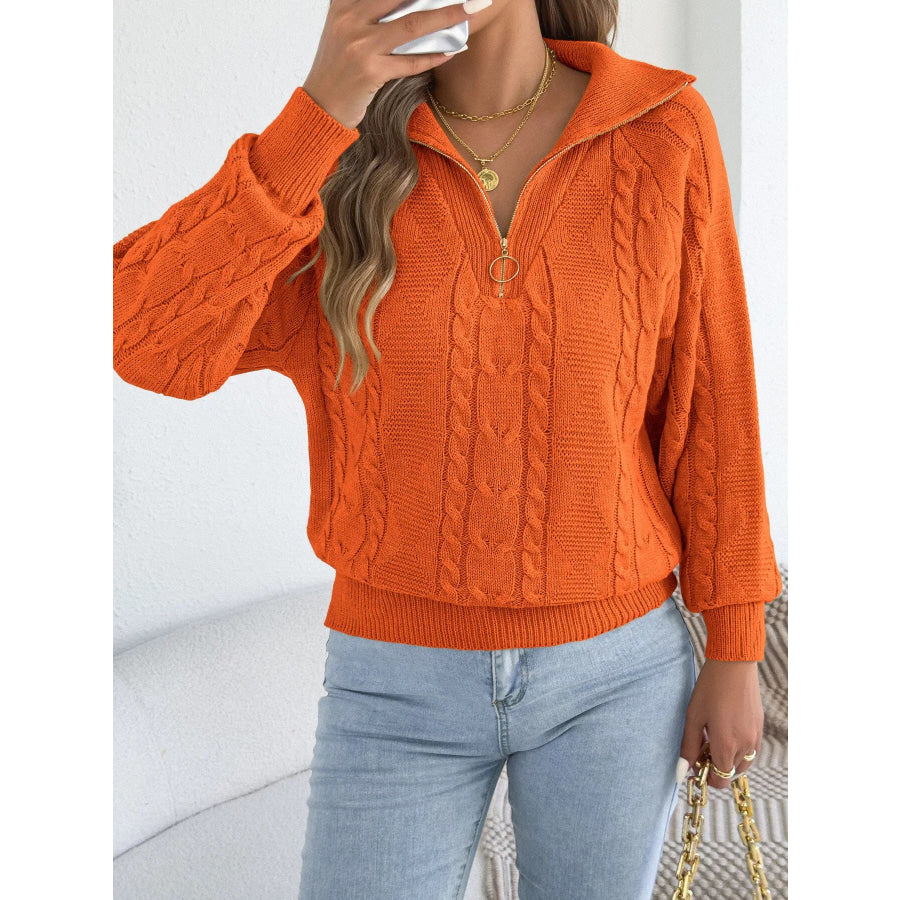 Quarter-Zip Cable Knit Sweater Apparel and Accessories