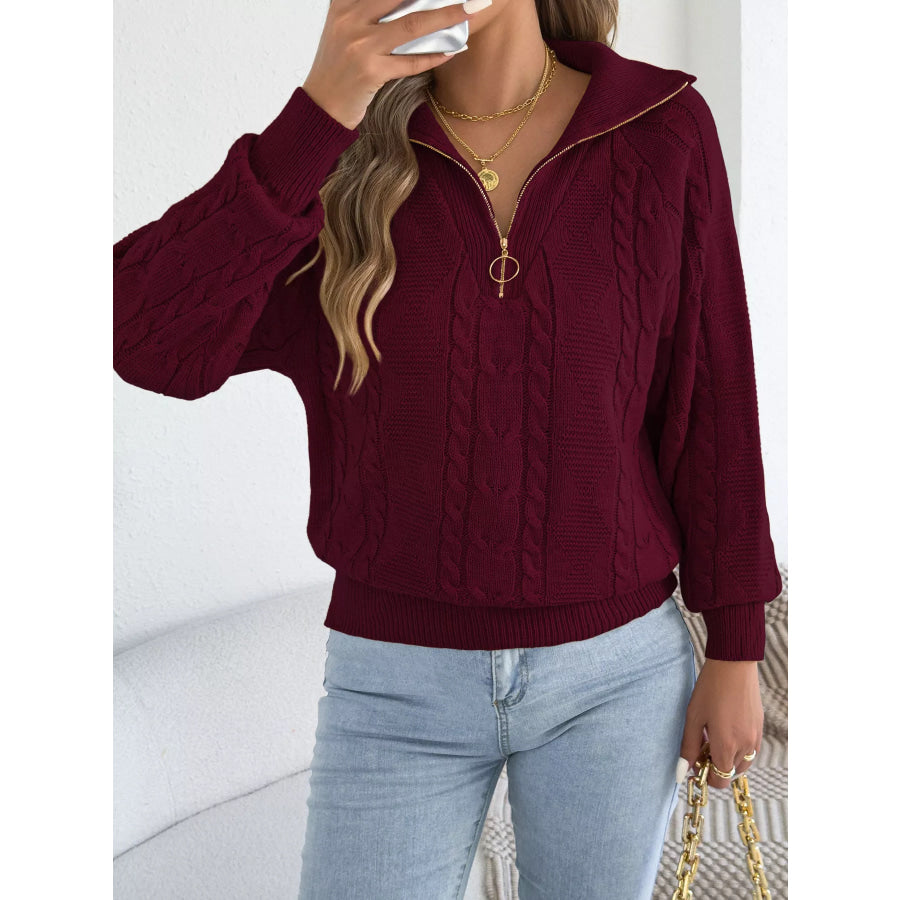 Quarter-Zip Cable Knit Sweater Apparel and Accessories