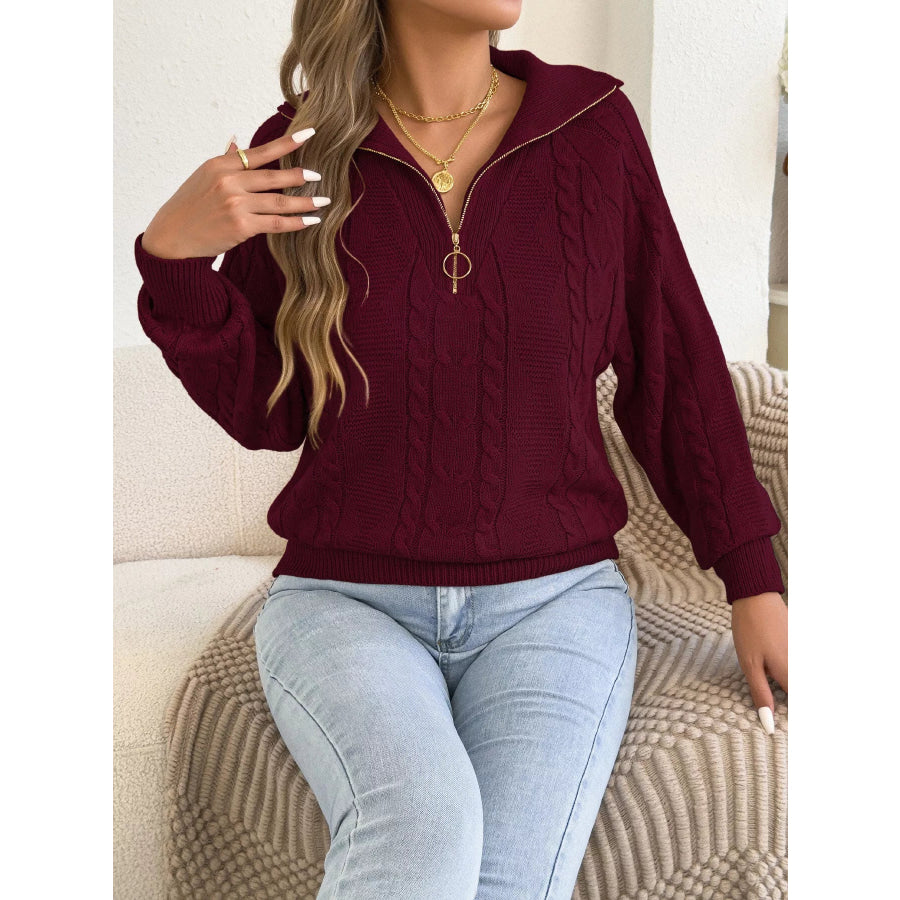 Quarter-Zip Cable Knit Sweater Apparel and Accessories