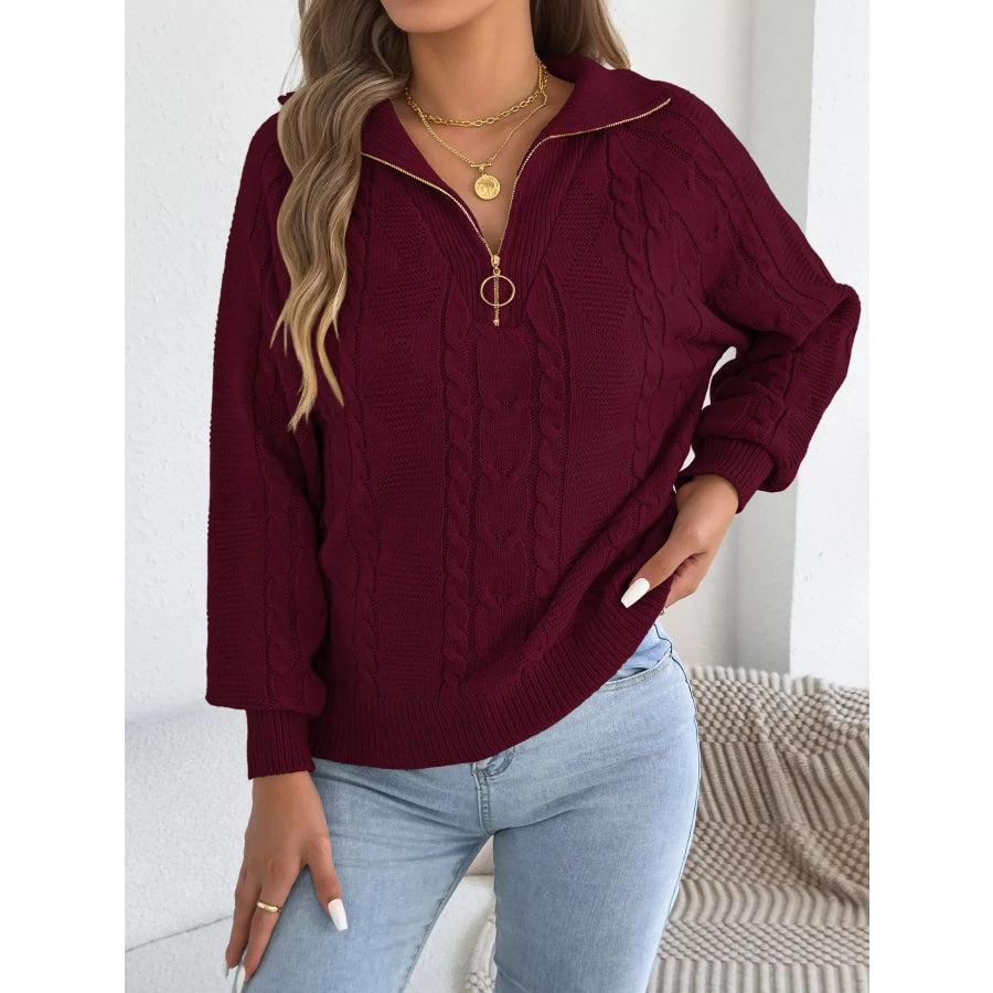 Quarter-Zip Cable Knit Sweater Apparel and Accessories