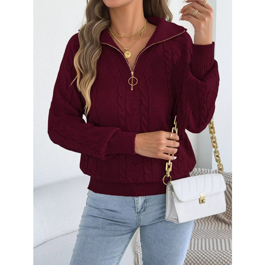 Quarter-Zip Cable Knit Sweater Apparel and Accessories