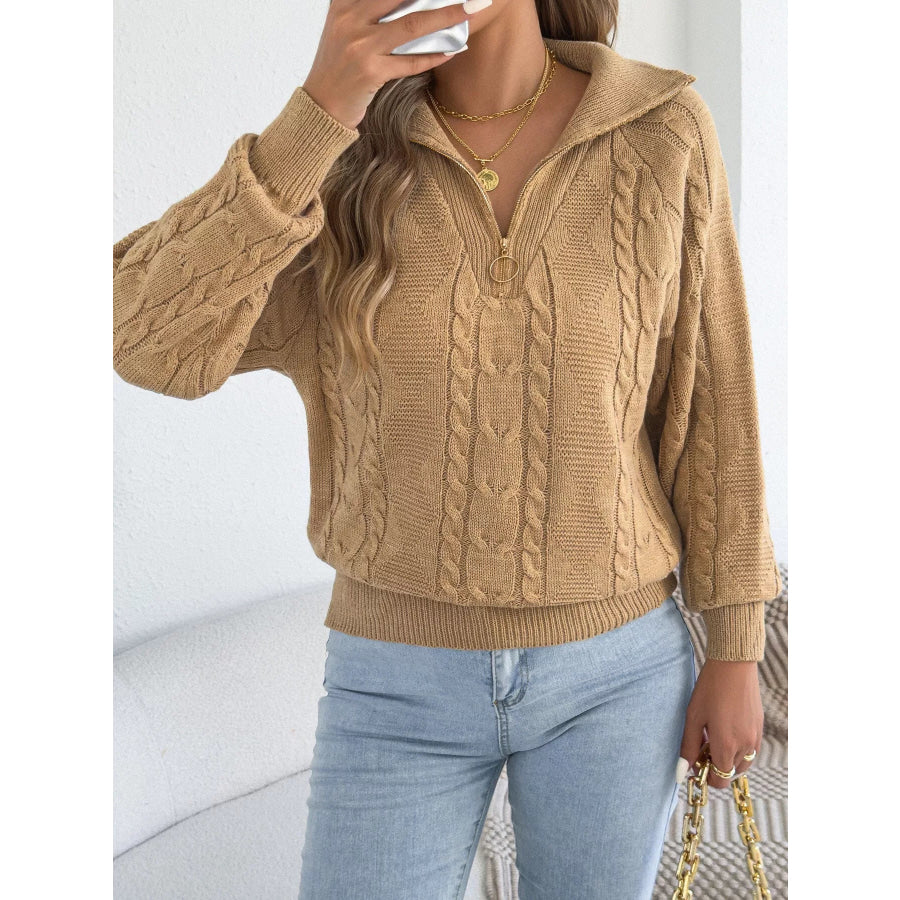 Quarter-Zip Cable Knit Sweater Apparel and Accessories