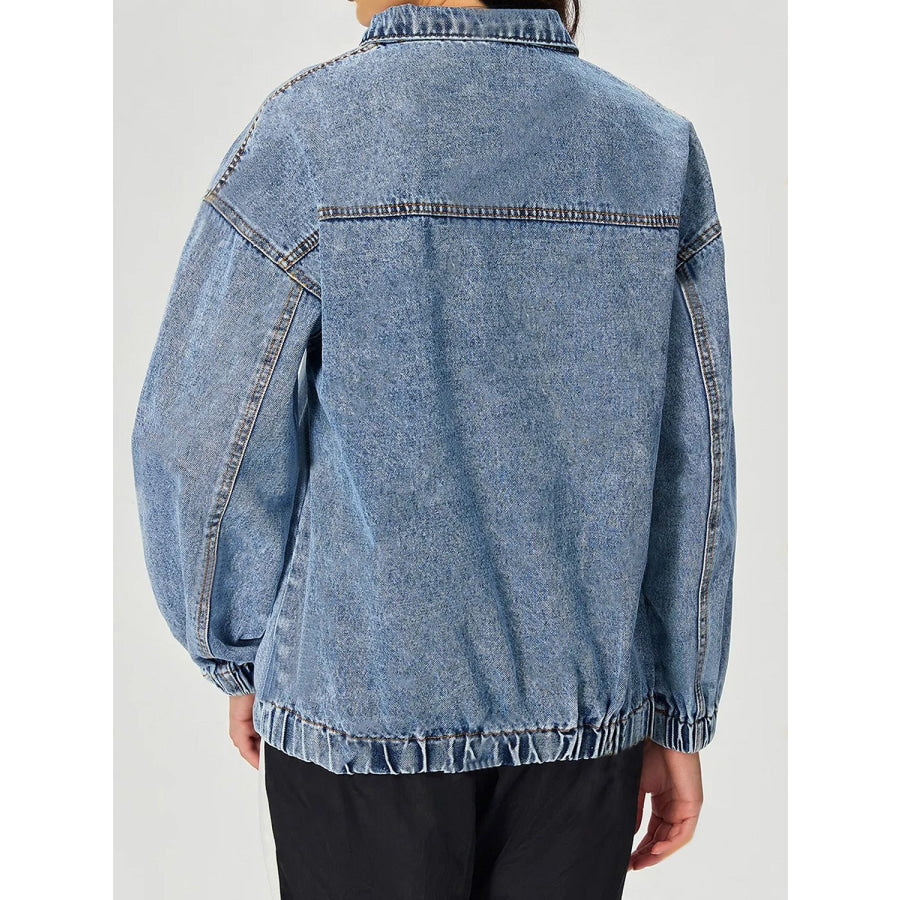 Quarter Zip Collared Neck Denim Top Apparel and Accessories