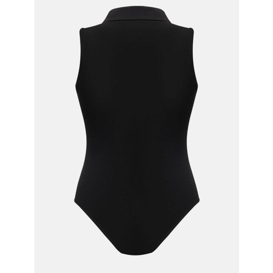 Quarter Zip Collared Neck Sleeveless Bodysuit Apparel and Accessories