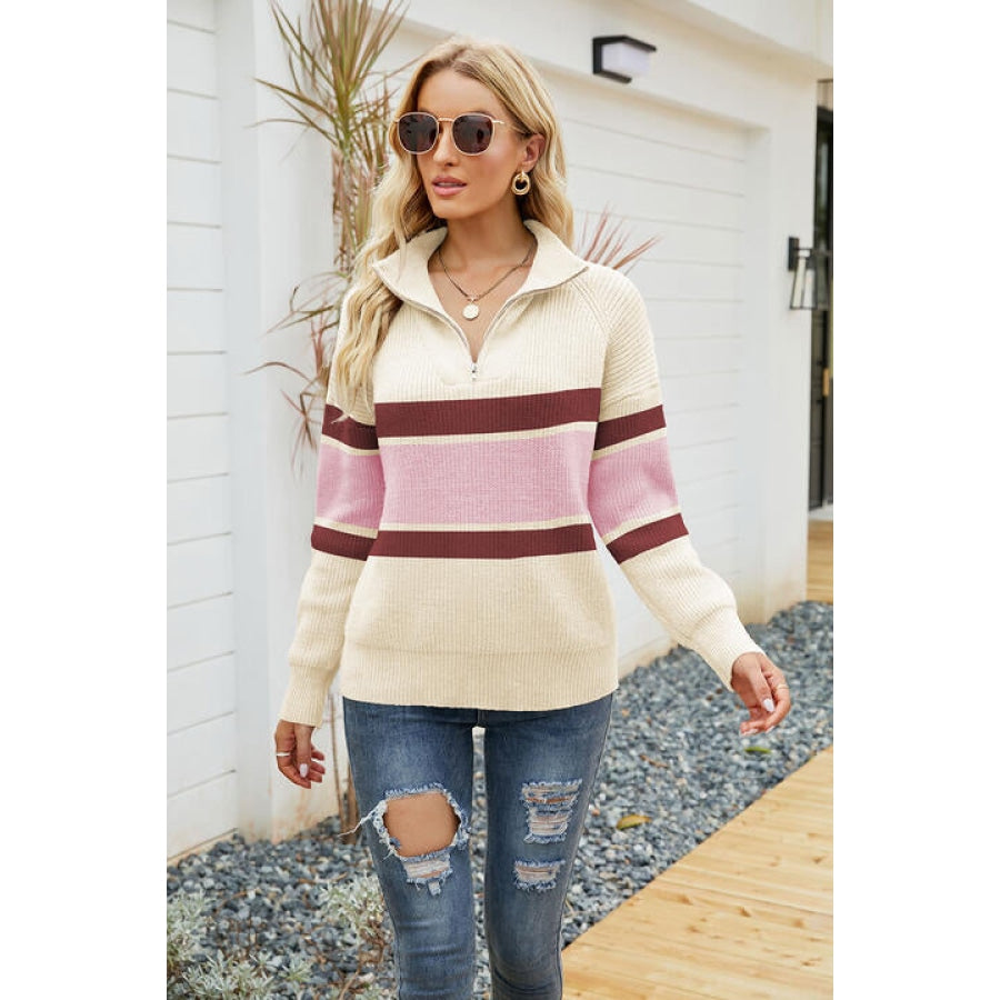 Quarter-Zip Collared Neck Sweater Cream / S