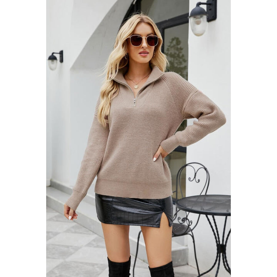 Quarter-Zip Collared Neck Sweater