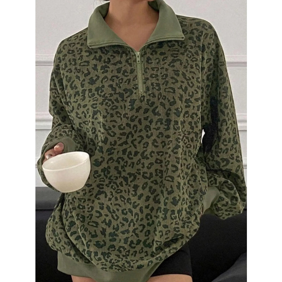 Quarter-Zip Corduroy Sweatshirt Army Green / S Apparel and Accessories