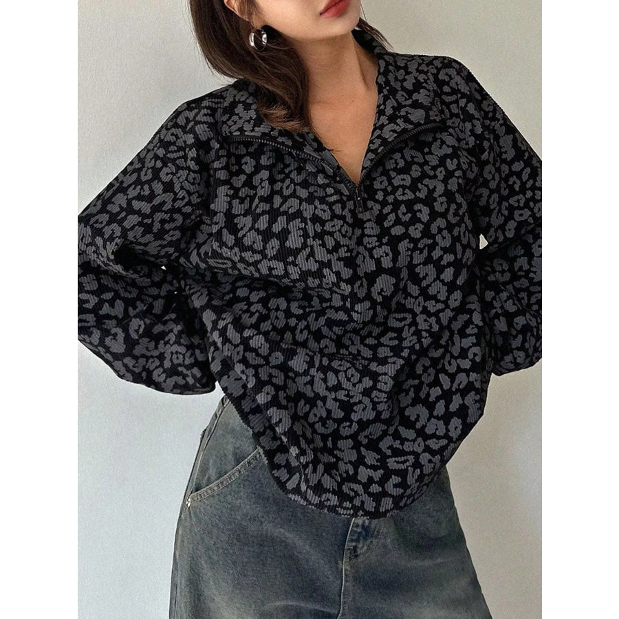 Quarter-Zip Corduroy Sweatshirt Black / S Apparel and Accessories