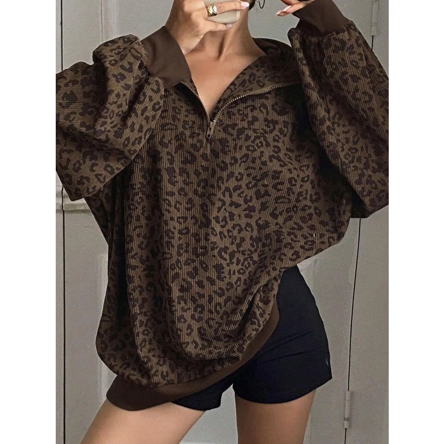 Quarter-Zip Corduroy Sweatshirt Dark Brown / S Apparel and Accessories