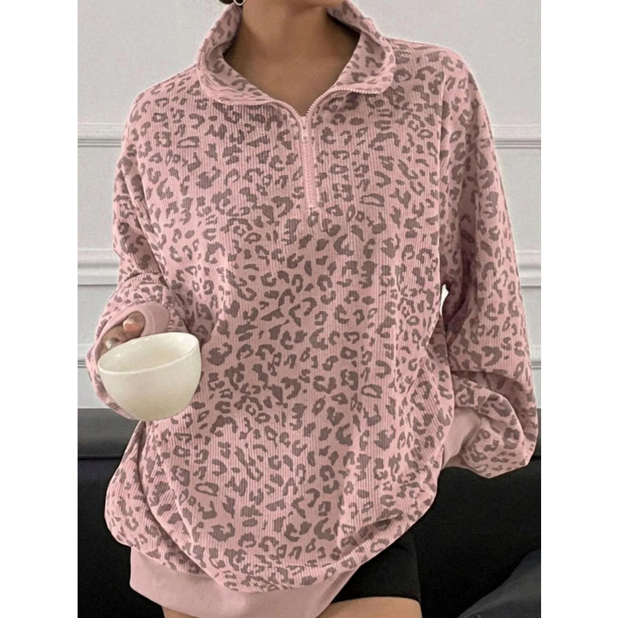 Quarter-Zip Corduroy Sweatshirt Pink / S Apparel and Accessories