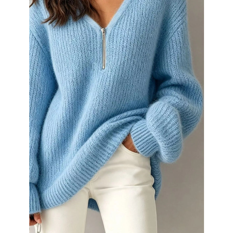 Quarter Zip Dropped Shoulder Sweater Apparel and Accessories