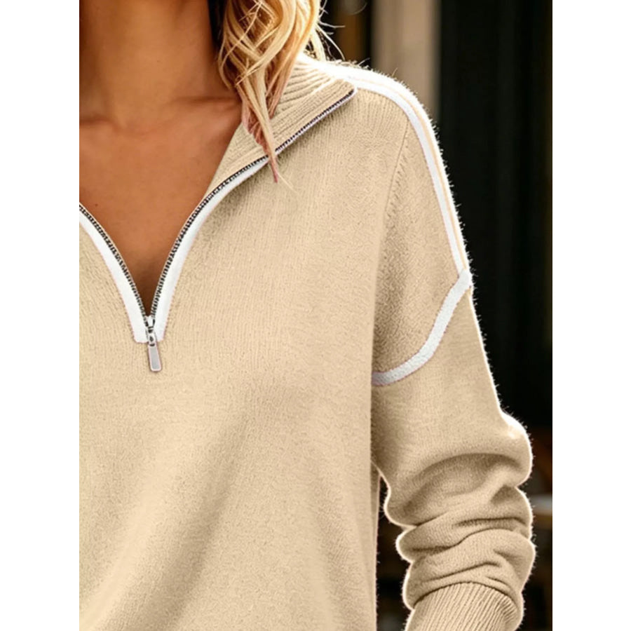 Quarter-Zip Dropped Shoulder Sweater Apparel and Accessories