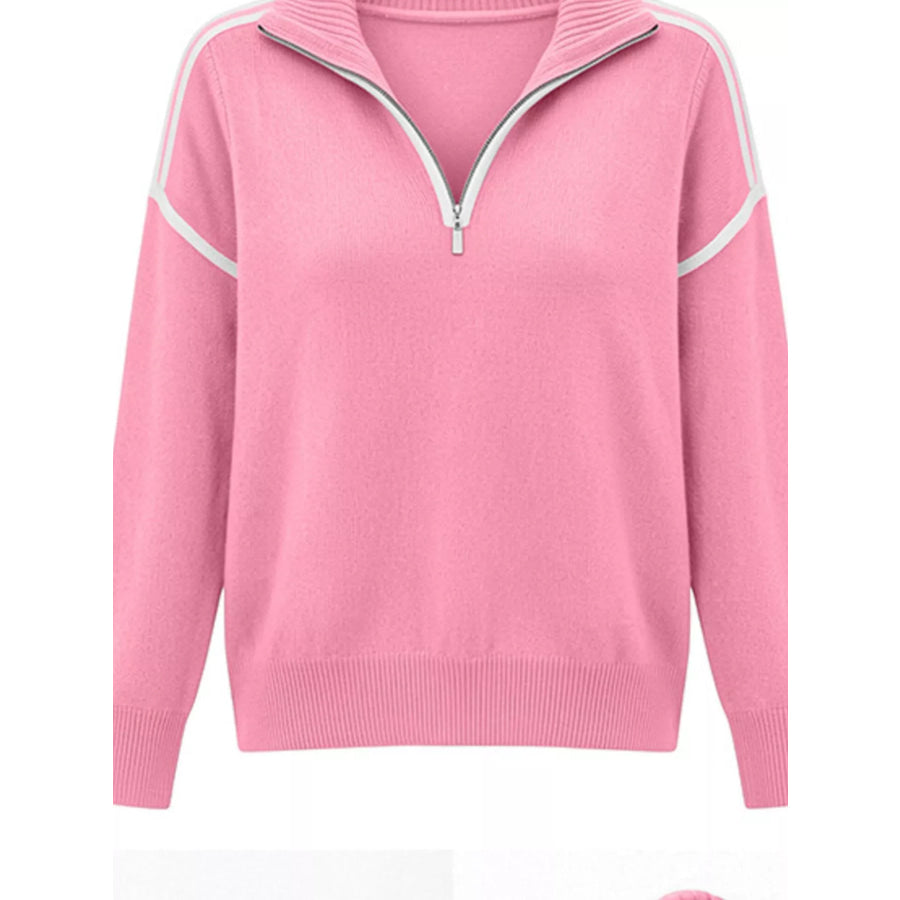 Quarter-Zip Dropped Shoulder Sweater Apparel and Accessories