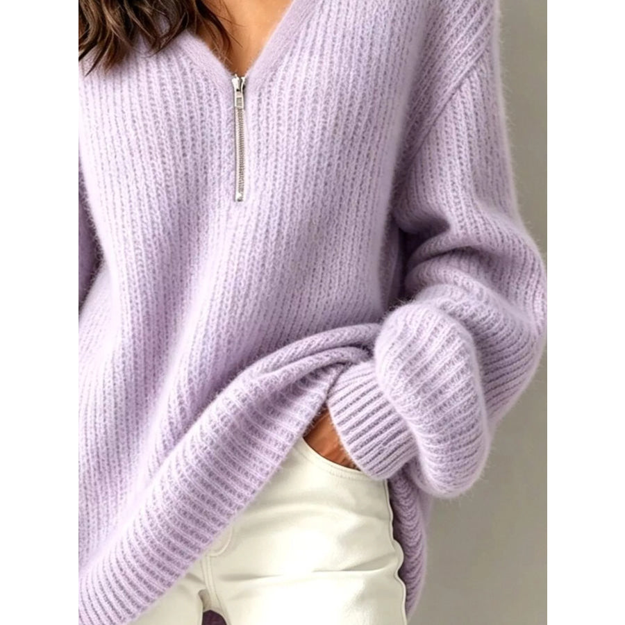 Quarter Zip Dropped Shoulder Sweater Apparel and Accessories