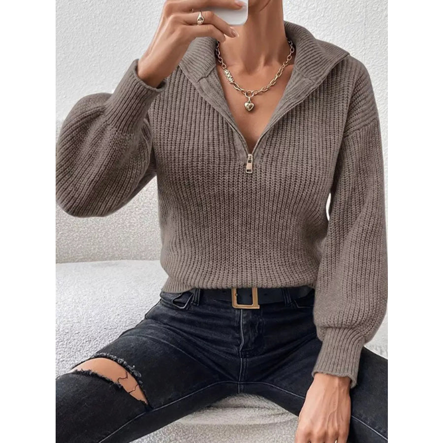 Quarter-Zip Dropped Shoulder Sweater Apparel and Accessories