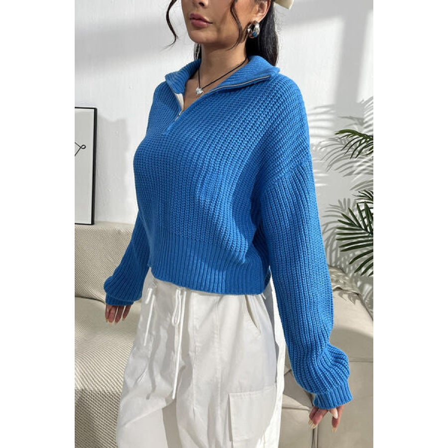 Quarter Zip Dropped Shoulder Sweater Clothing