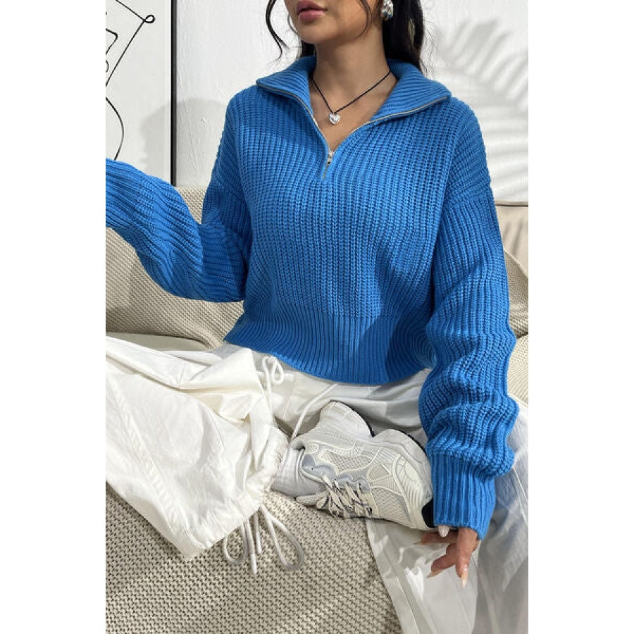 Quarter Zip Dropped Shoulder Sweater Clothing