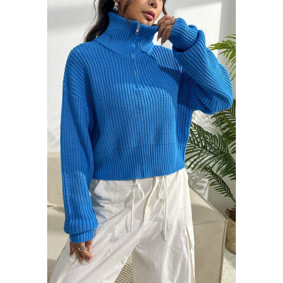 Quarter Zip Dropped Shoulder Sweater Clothing