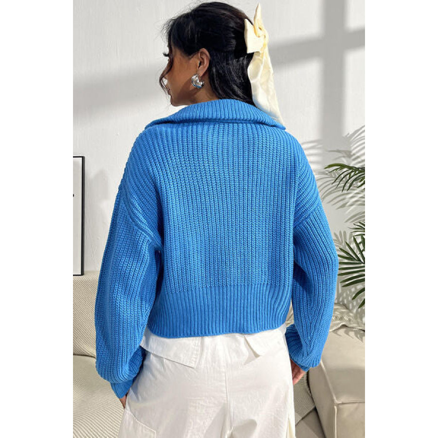Quarter Zip Dropped Shoulder Sweater Sky Blue / S Clothing