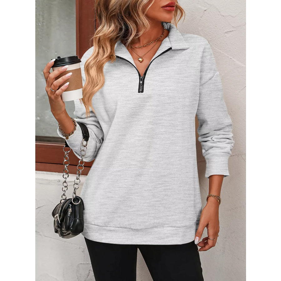 Quarter Zip Dropped Shoulder Sweatshirt Apparel and Accessories