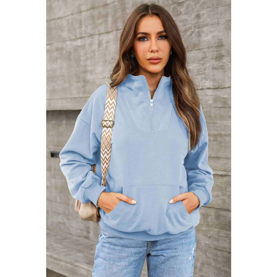 Quarter Zip Dropped Shoulder Sweatshirt Apparel and Accessories