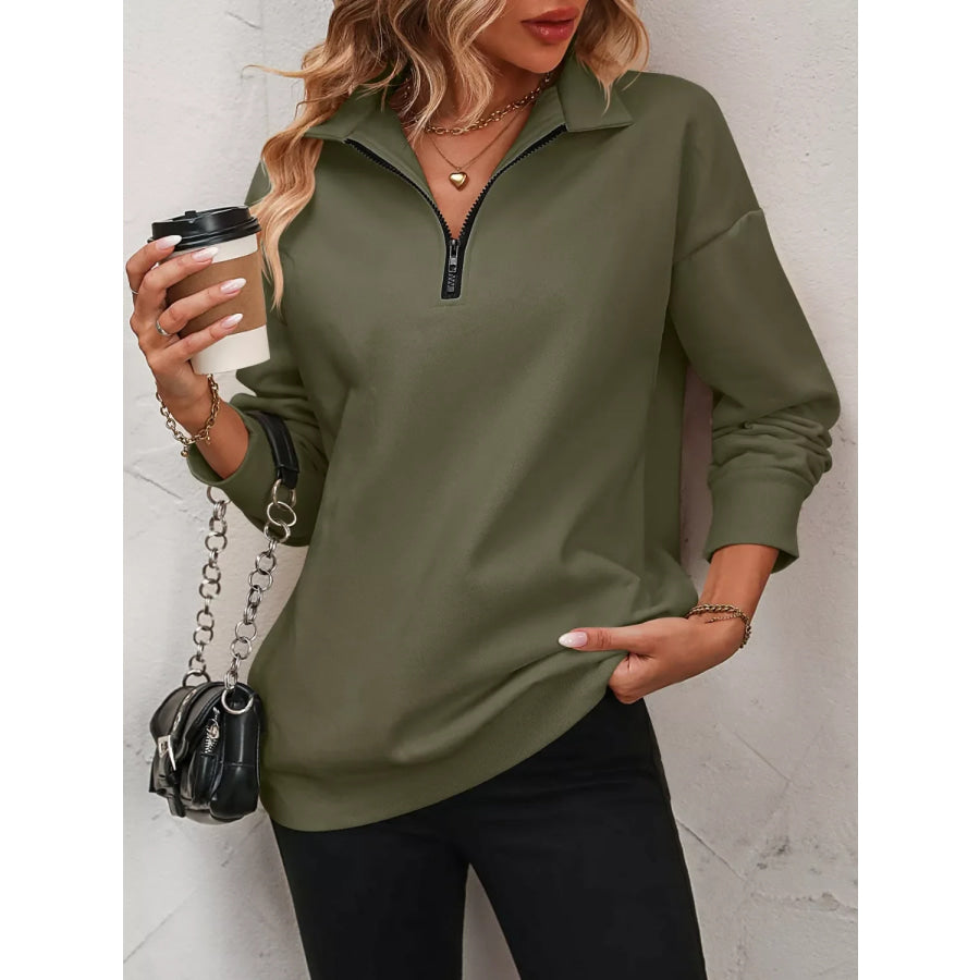 Quarter Zip Dropped Shoulder Sweatshirt Apparel and Accessories