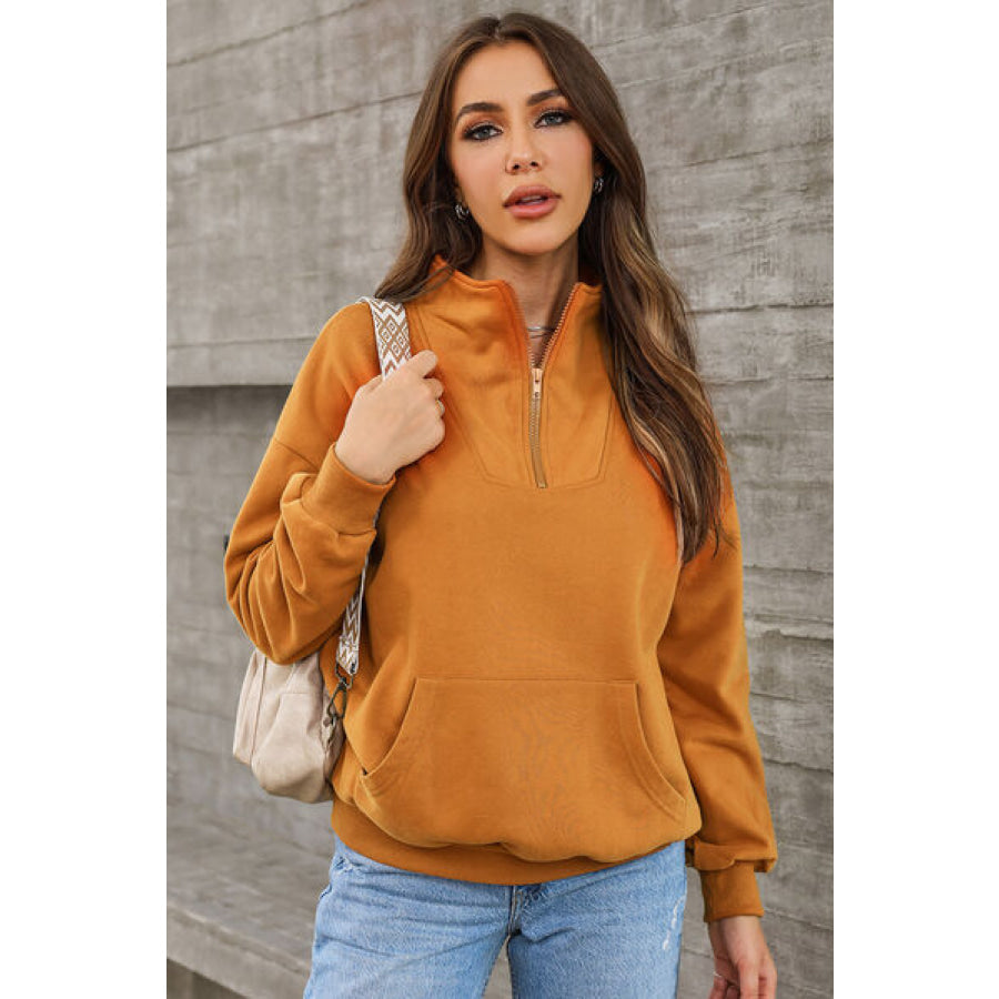 Quarter Zip Dropped Shoulder Sweatshirt Apparel and Accessories
