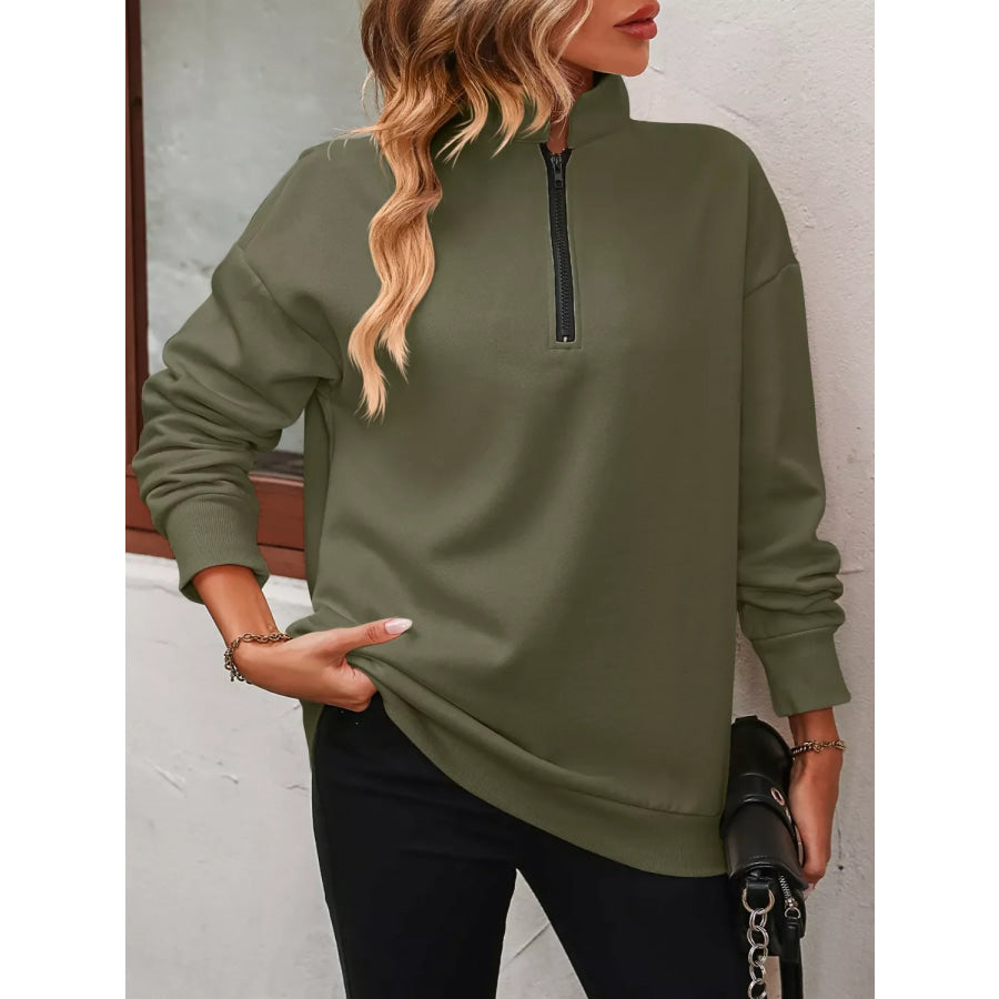 Quarter Zip Dropped Shoulder Sweatshirt Apparel and Accessories