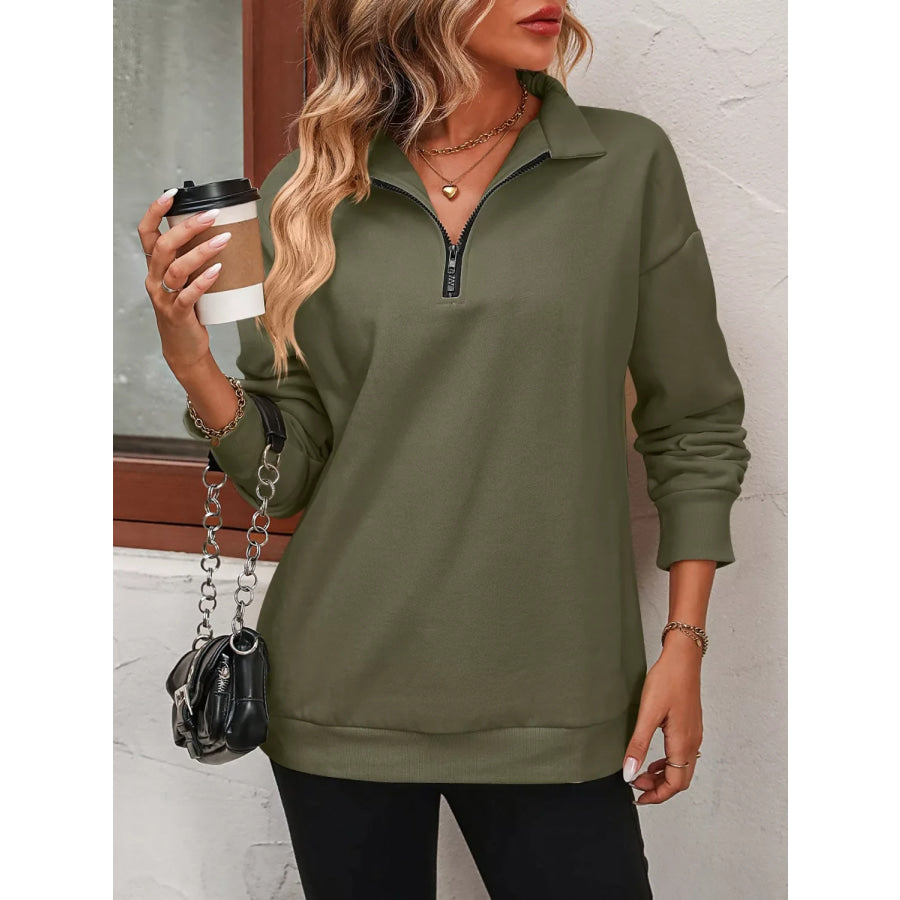 Quarter Zip Dropped Shoulder Sweatshirt Apparel and Accessories