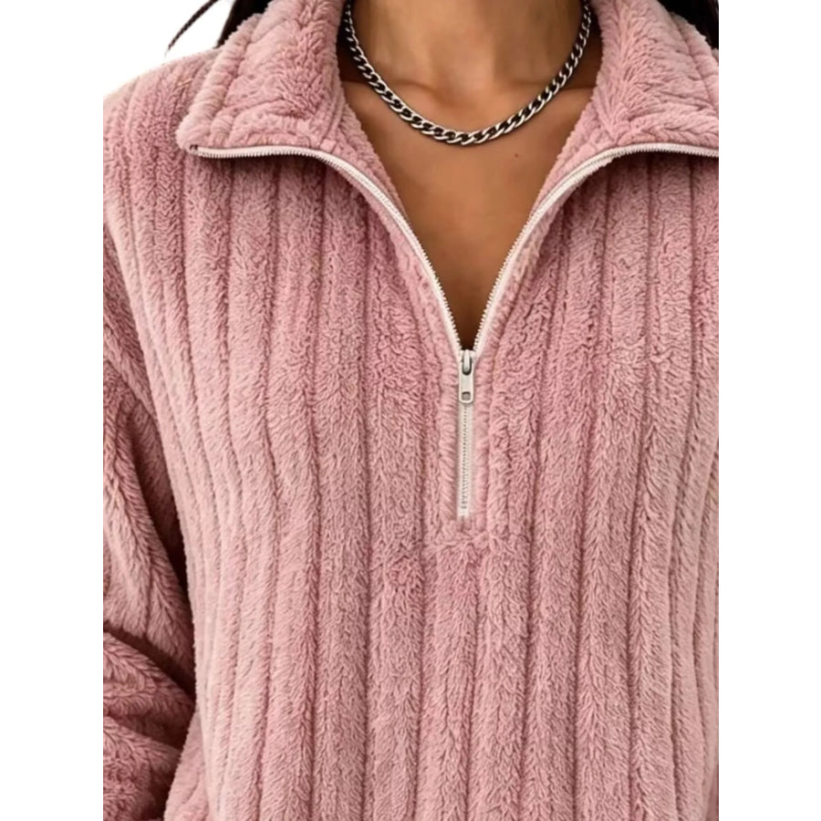 Quarter-Zip Dropped Shoulder Sweatshirt Apparel and Accessories