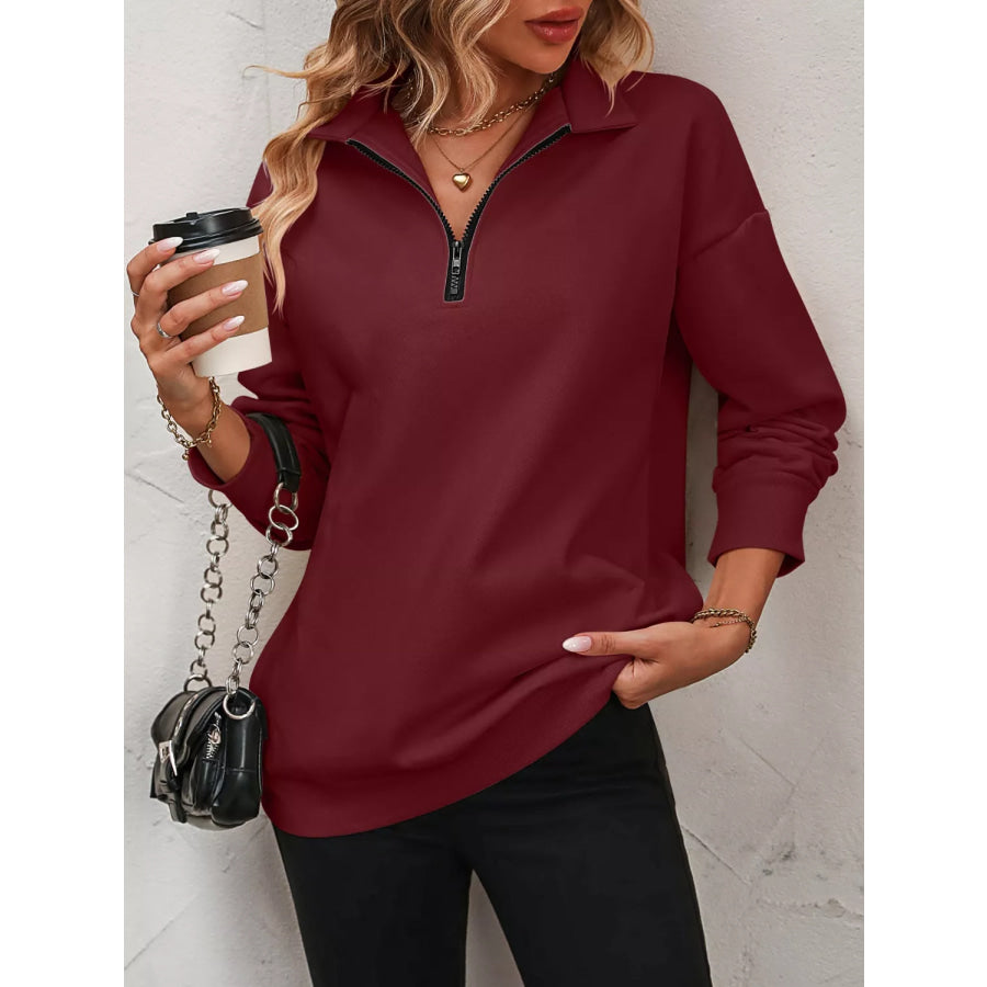 Quarter Zip Dropped Shoulder Sweatshirt Apparel and Accessories