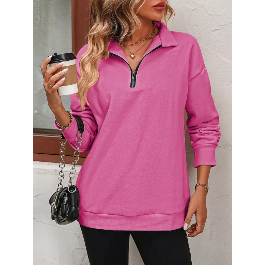 Quarter Zip Dropped Shoulder Sweatshirt Apparel and Accessories