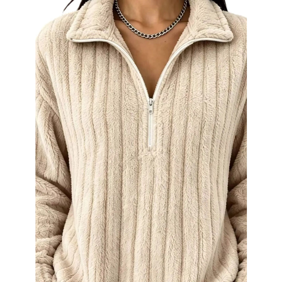 Quarter-Zip Dropped Shoulder Sweatshirt Apparel and Accessories