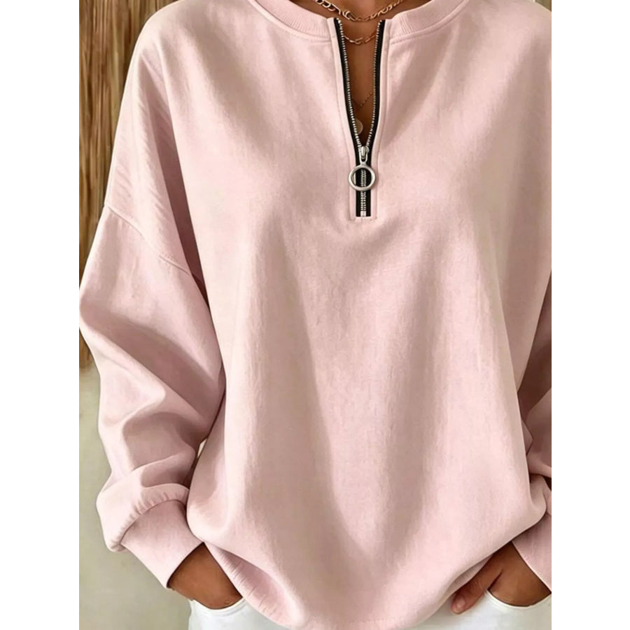Quarter-Zip Dropped Shoulder Sweatshirt Apparel and Accessories