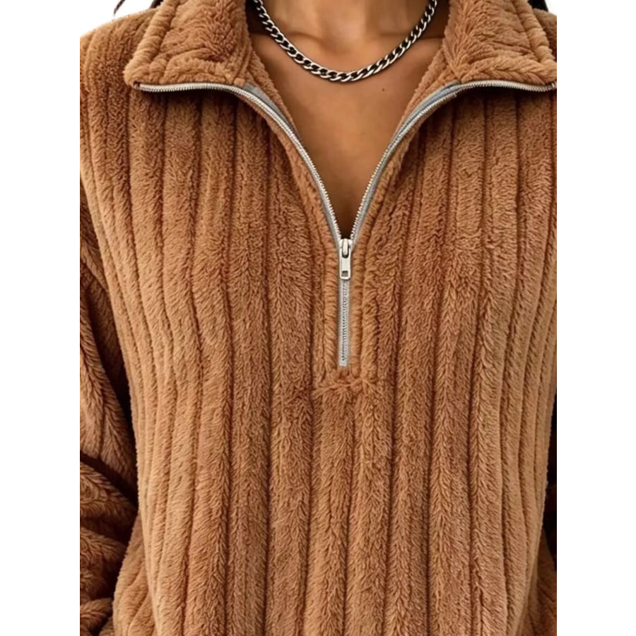 Quarter-Zip Dropped Shoulder Sweatshirt Apparel and Accessories