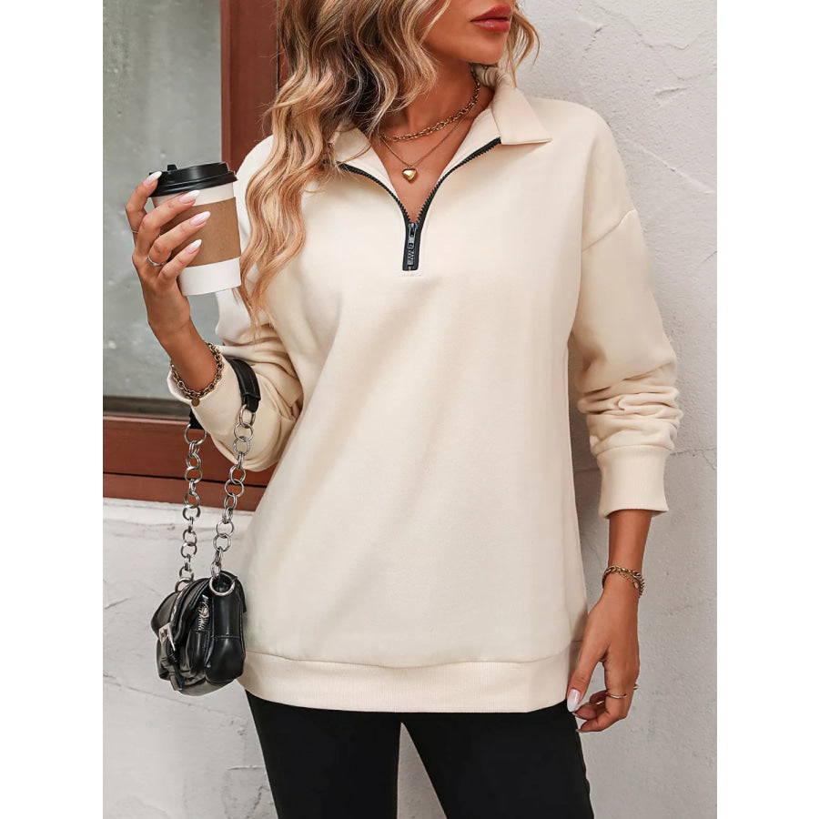 Quarter Zip Dropped Shoulder Sweatshirt Apparel and Accessories
