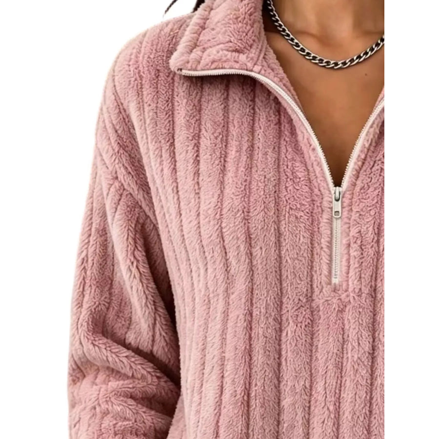 Quarter-Zip Dropped Shoulder Sweatshirt Apparel and Accessories