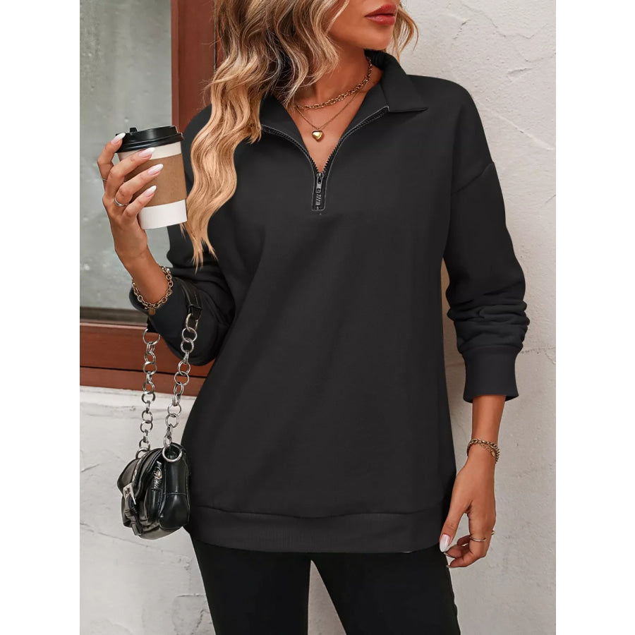 Quarter Zip Dropped Shoulder Sweatshirt Apparel and Accessories