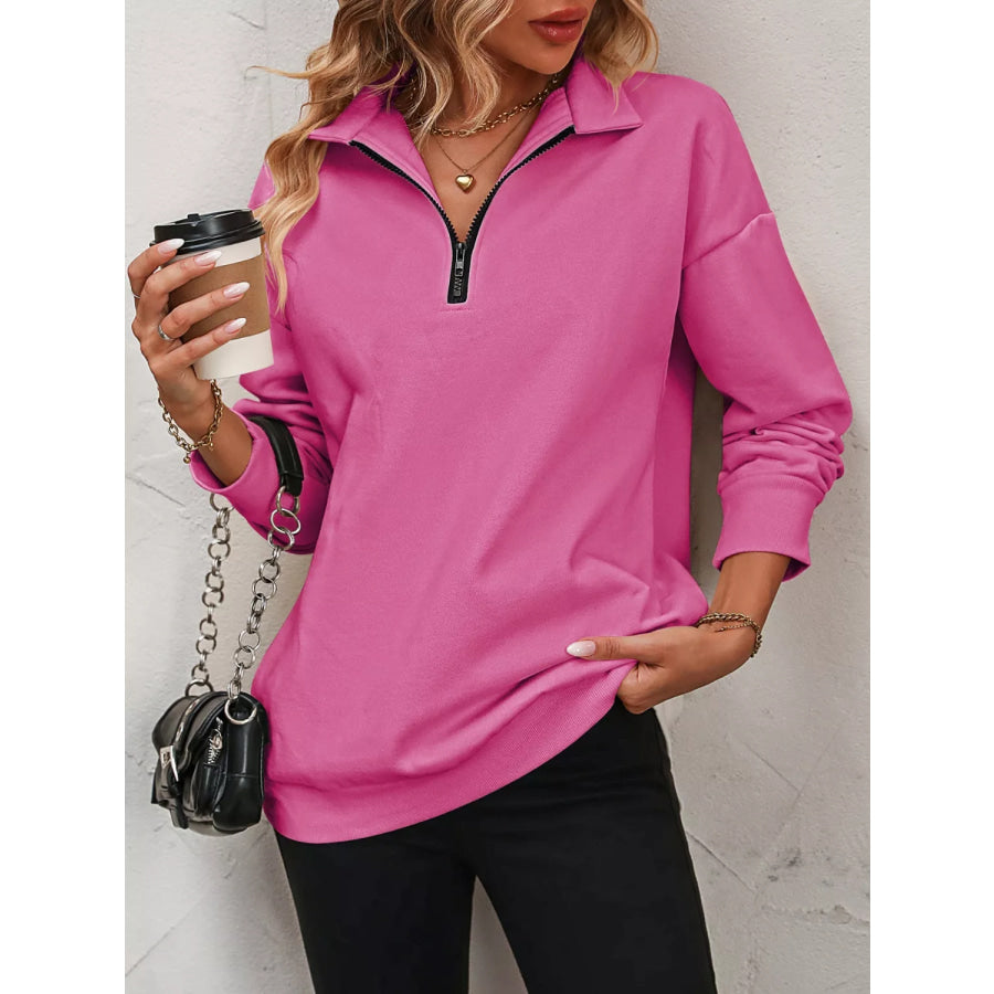 Quarter Zip Dropped Shoulder Sweatshirt Apparel and Accessories