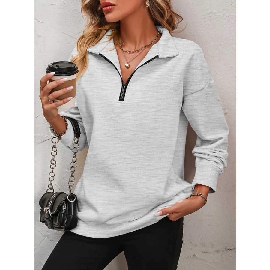 Quarter Zip Dropped Shoulder Sweatshirt Apparel and Accessories