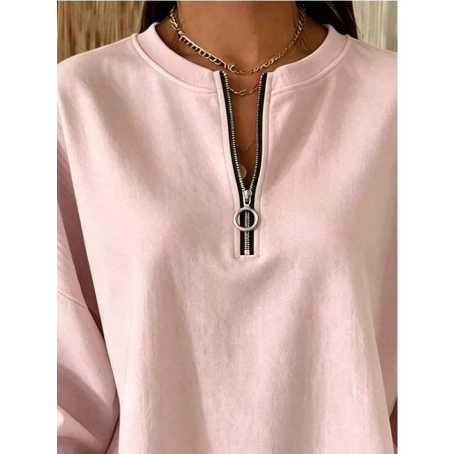 Quarter-Zip Dropped Shoulder Sweatshirt Apparel and Accessories