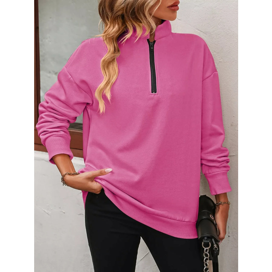 Quarter Zip Dropped Shoulder Sweatshirt Apparel and Accessories