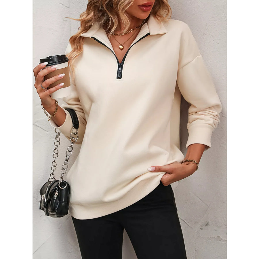 Quarter Zip Dropped Shoulder Sweatshirt Apparel and Accessories